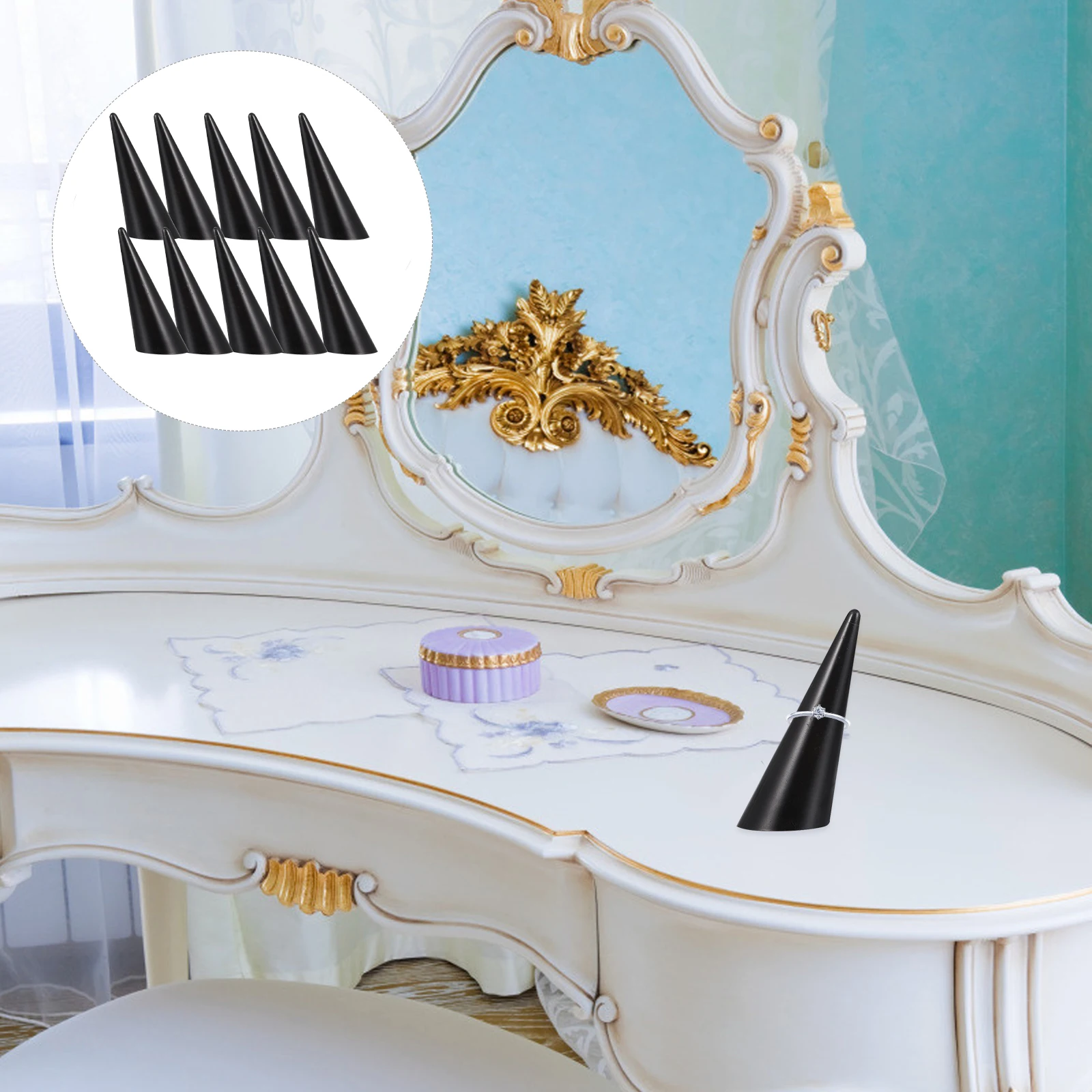 

10pcs Acrylic Ring Display St Lightweight Sturdy Small Size ganizer Bathroom Bedroom Black Color Jewelry Holder Rack Plastic