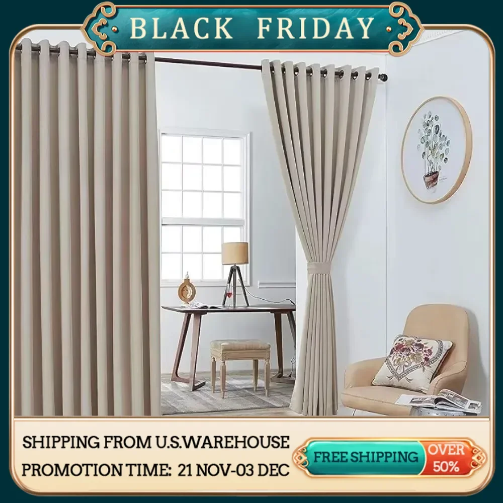 2 Piece Extra Large Wall to Wall Curtains Each With 2 Matching Tie-Backs, Blackout Window Curtains for Bedroom, Living Room Home