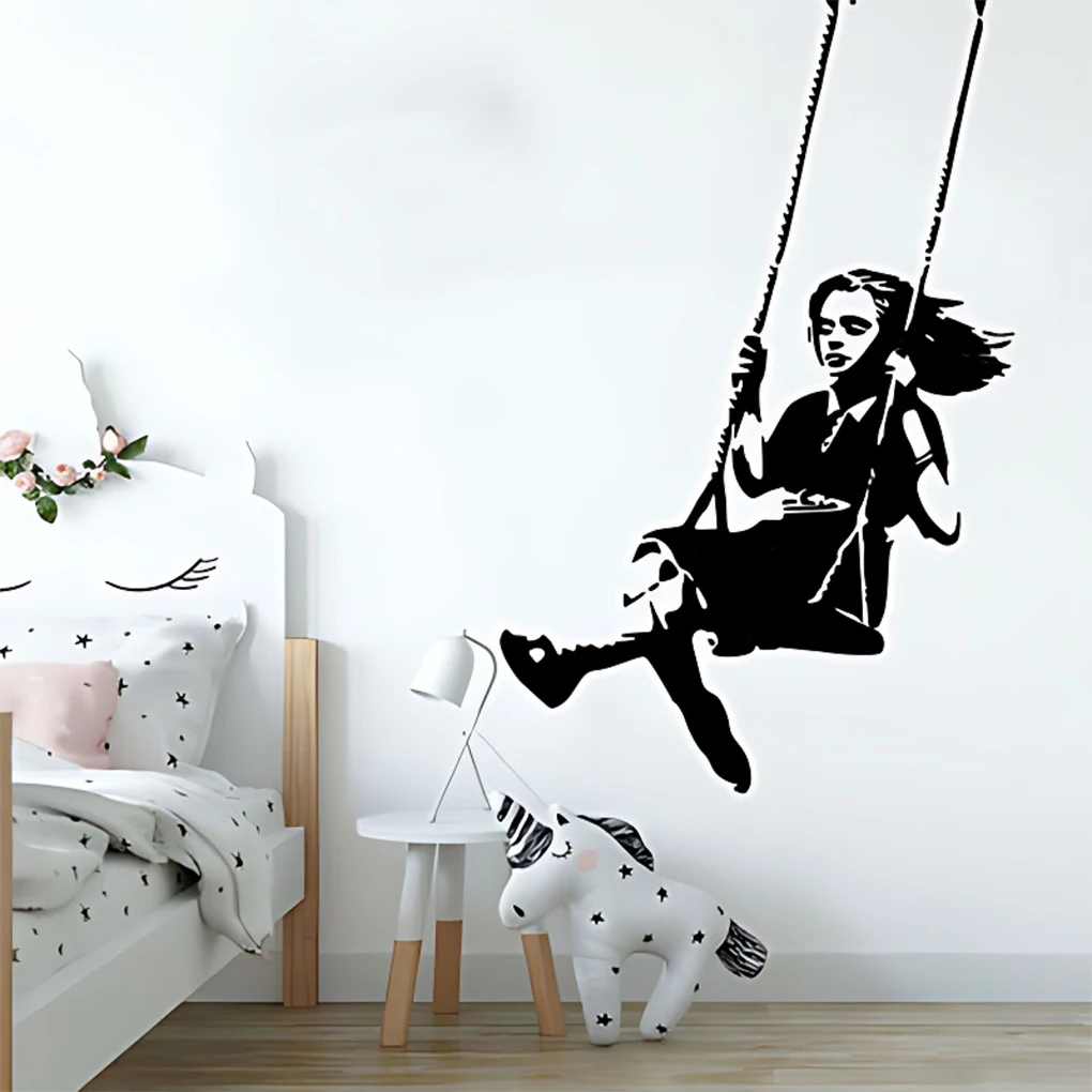 2/3 PVC Add Character To Walls With Swinging Girl Wall Sticker Cute Girl On Swing Wall Stickers