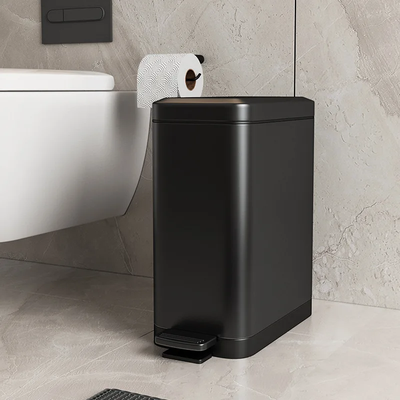 Garbage Bin Household Kitchen Living Room with Lid Narrow Seam Stainless Steel Foot Covered Bathroom Toilet