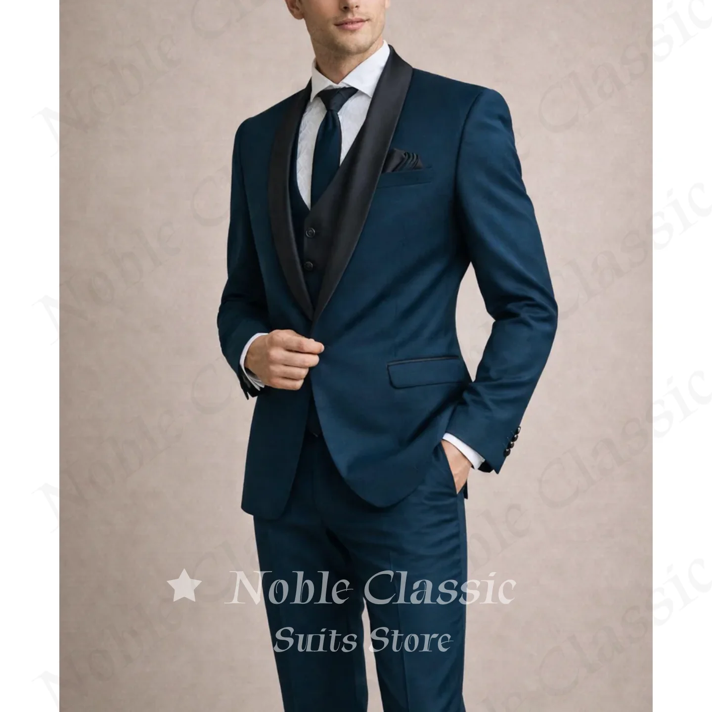 Classic Men's Teal Shawl Lapel Tuxedo 3 Piece Suit Slim Fit Blazer Vest Pants Events Business Wedding Guest Gala Customized