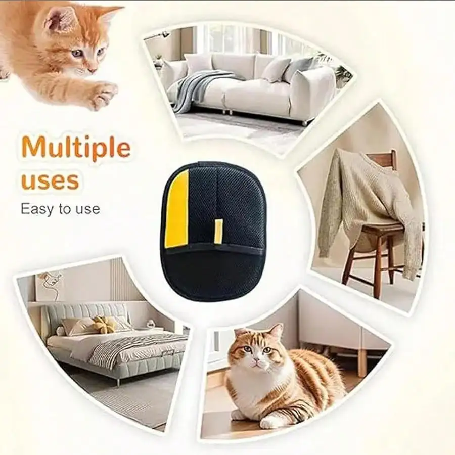 Reusable Pet Grooming Glove, Double Sided Pet Hair Remover Glove, Efficient Fur Removal for Dogs Cats, Cleans Hair from Sofa, Carpet, Clothes, Furniture & Pet Beds