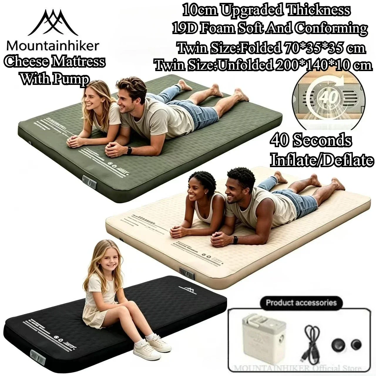 Self-inflating Mattress, Thickened Sponge Pad, Portable Outdoor Mattress, with Integrated Air Pump for Inflation and Deflation