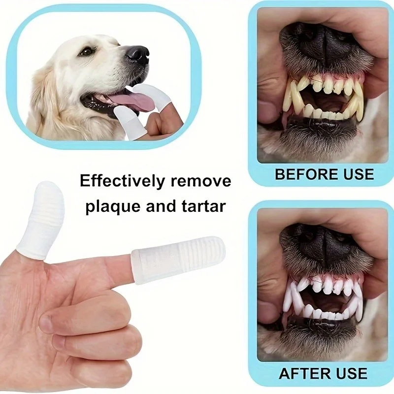 10pcs Pet Two-finger Brushing Finger Cots Remove Tartar Cochlear Clean for Cat Dog Toothbrush Oral Care Finger Cover Pet Care