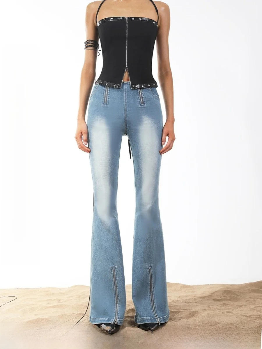 

NOLA90s расклешенные джинсы, облегающие джинсовые брюки-клеш, длинные брюки с талией, хлопковая эластичная ткань Cool Sensation