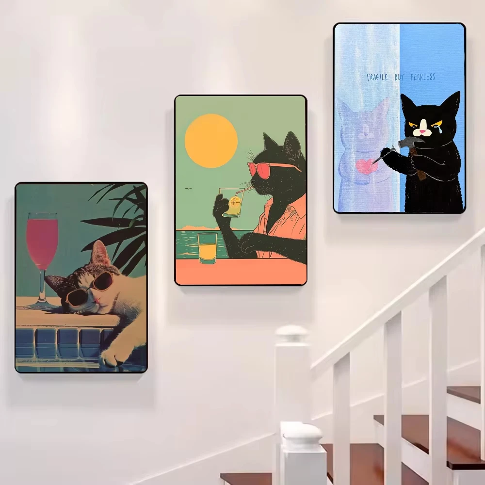 مضحك المطاعم مقهى القط شعار المشارك HD الفن قماش اللوحة غرفة المعيشة المنزلي غرفة نوم بار الديكور الجمالي #2