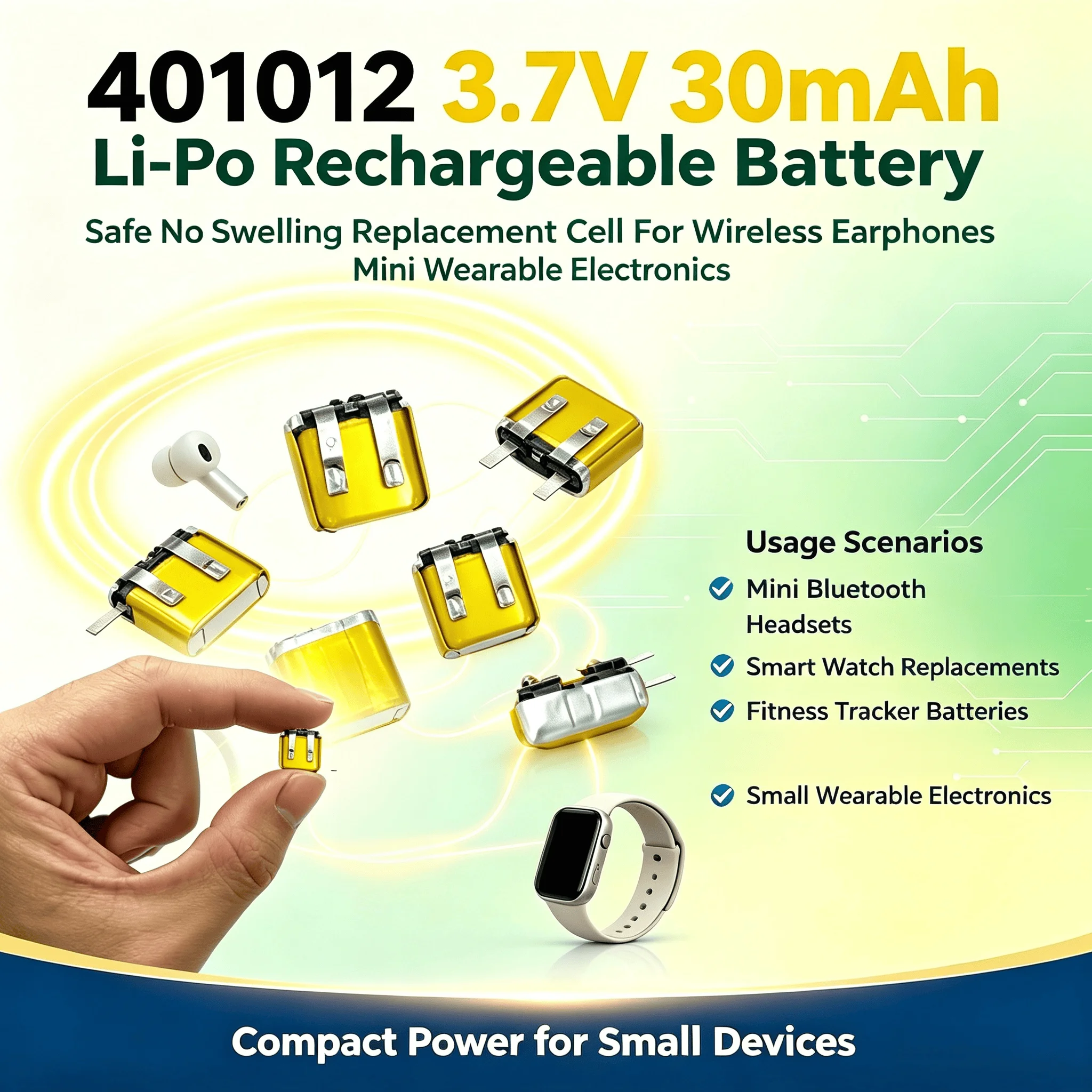 401012 3.7V 30mAh Li-Po Rechargeable Battery Safe No Swelling Replacement Cell For Wireless Earphones Mini Wearable Electronics