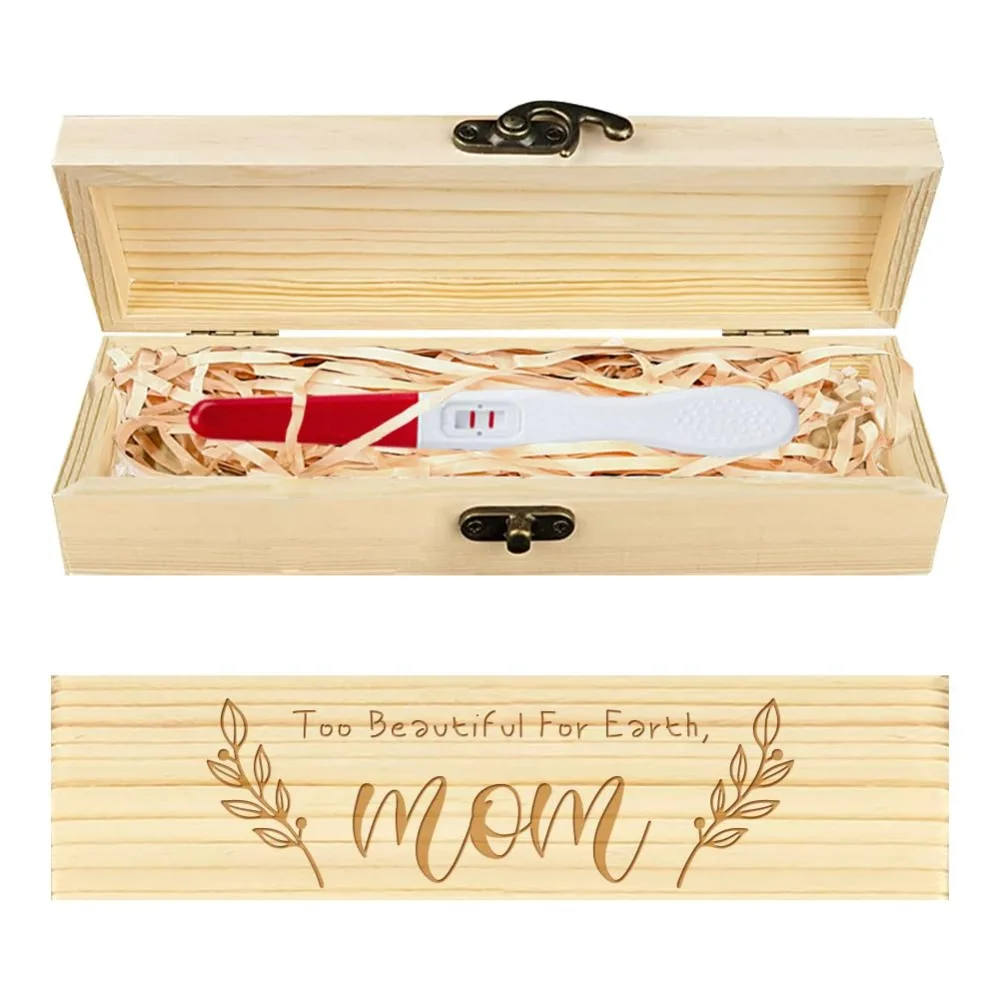 Pregnancy Test Keepsake Box Leaf Wooden Pregnancy Test Gift Box Pregnancy Announcement Gifts Box with Raffia Ribbon and Lock