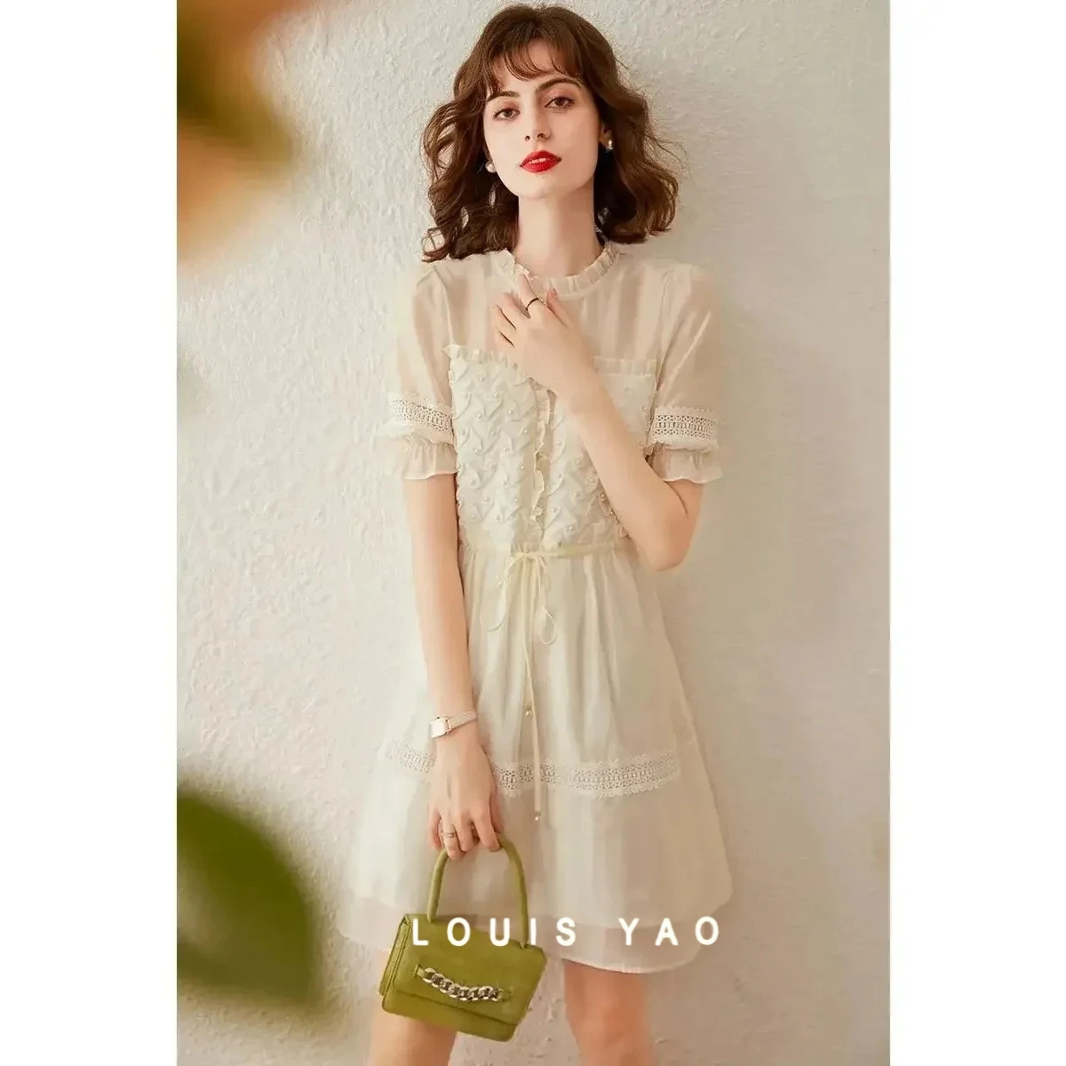 

Edible Tree Fungus Round Neck Dress Lace Patchwork Long Hook Flower Hollow Women's Dresses Female Clothing Summer New 2025