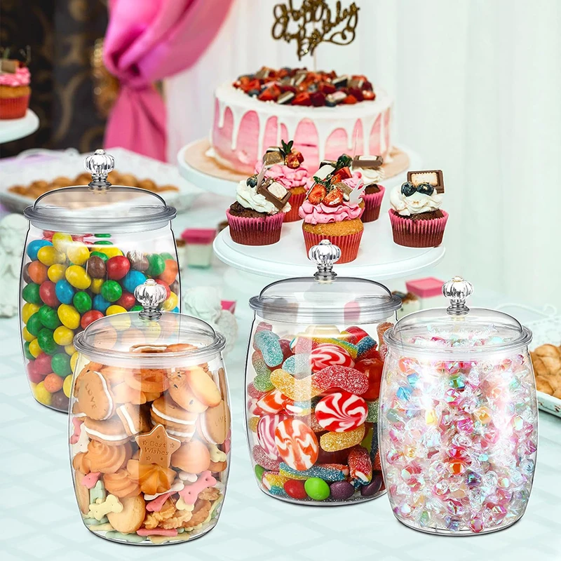 Clear Plastic Candy Jar 1pc with Lid for Kitchen Counter, Plastic Cookie Storage Pot for Festive Parties , Sealed Apothecary Jar