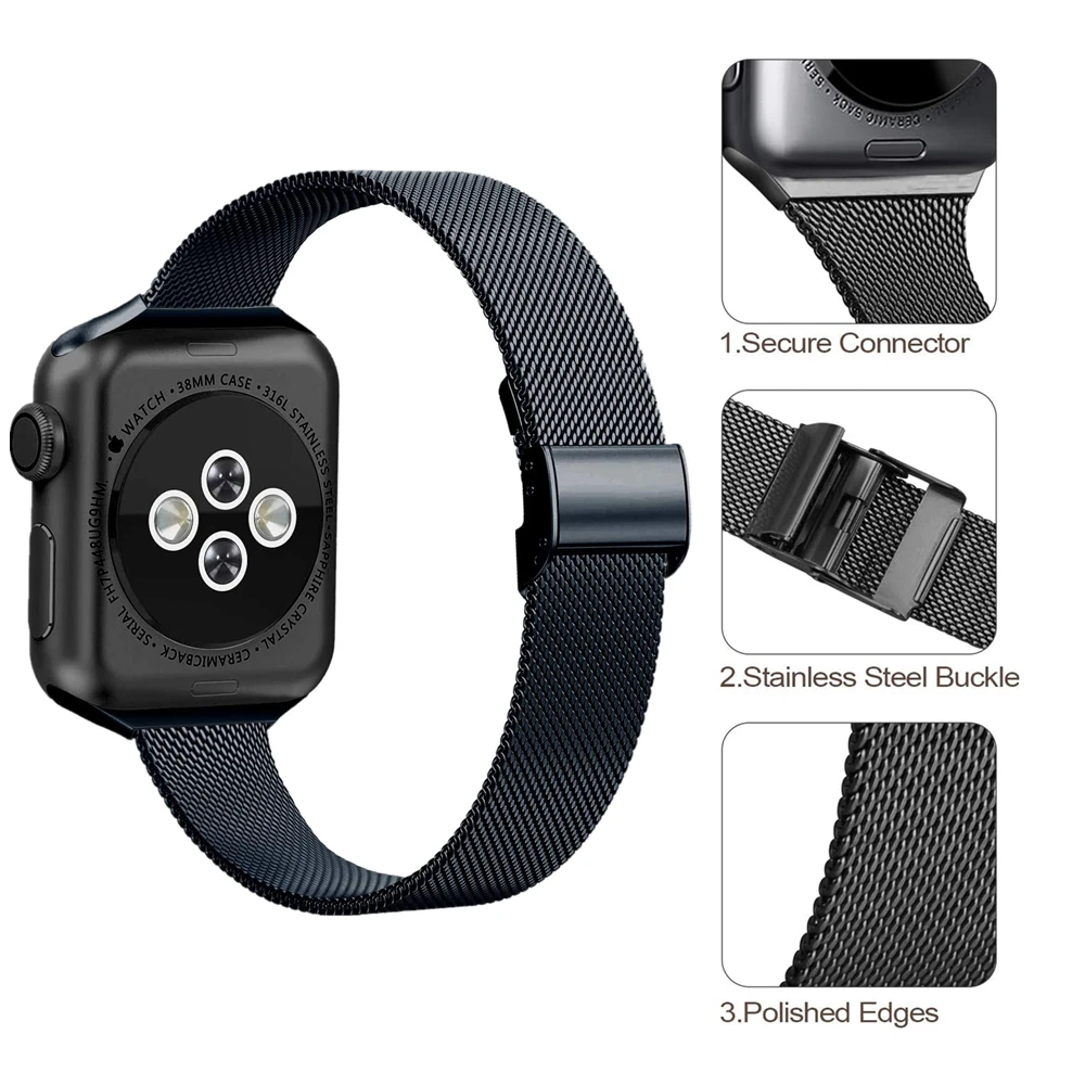 Wristband Sets For Apple Watch SE Band Series 6/5/4 40mm 44mm Ultra Thin Business Metal Bracelet For iWatch 3 38mm 42mm Strap