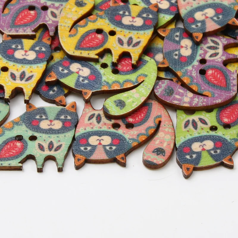 20pcs Retro Cat Sewing Buttons 2Hole Wood Buttons For  Clothing Scrapbooking Ornament Crafts Accessories Handicraft Decoration