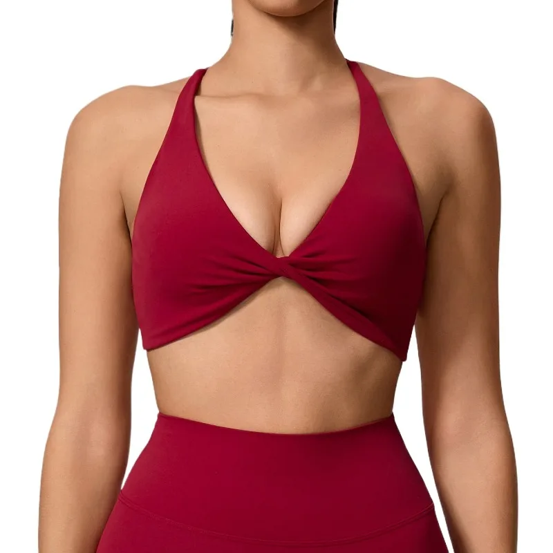 Lezyan Cross Slender Shoulder Backless Sports Underwear Neck Strap Chest Pad Yoga Fitness Bra Gym Workout Clothes for Women Sexy