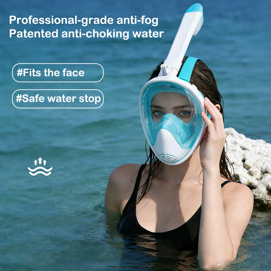 

Маска для снорклинга на все лицо для взрослых и подростков, 180° ° Снаряжение для панорамного снорклинга с съемным креплением для камеры, защита от запотевания и протечек