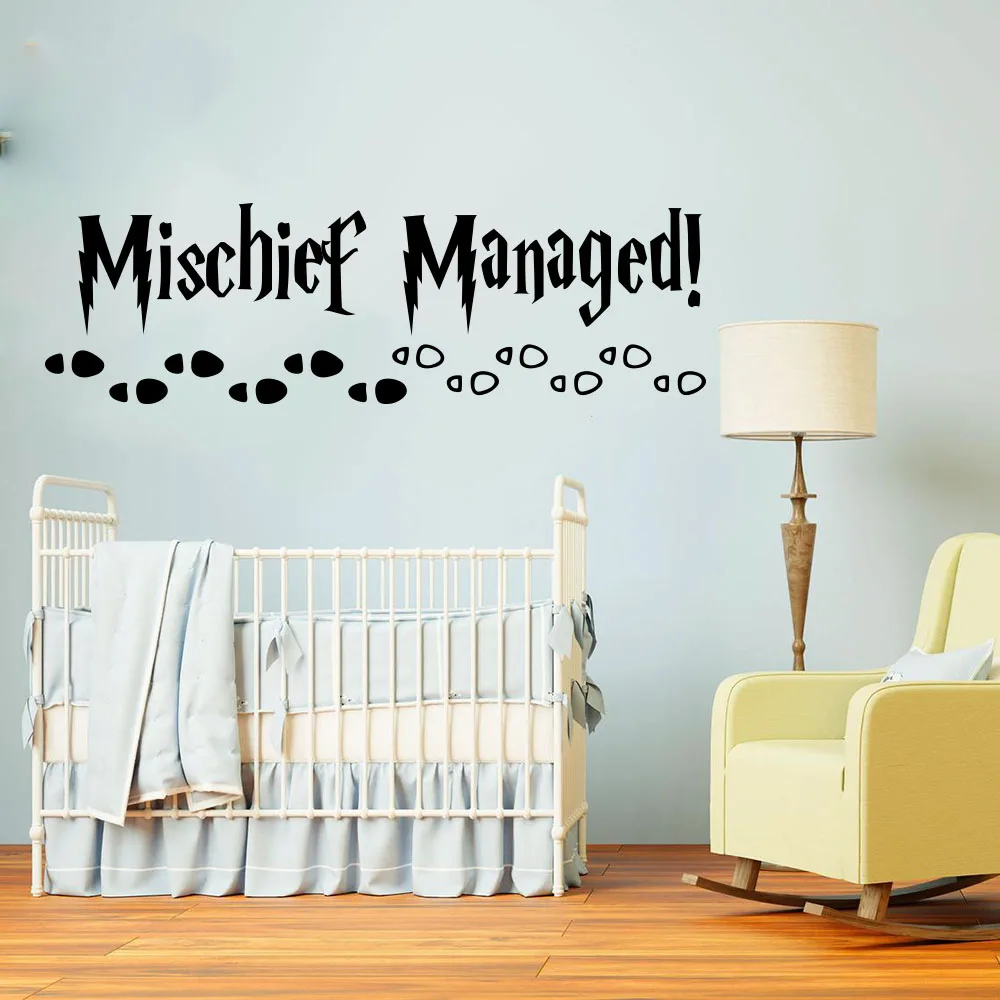 Cartoon Mischief Managed Foot Prints Wall Sticker Kids Children Room Funny Quote Potte R Wall Decal Playroom Vinyl Home Decor