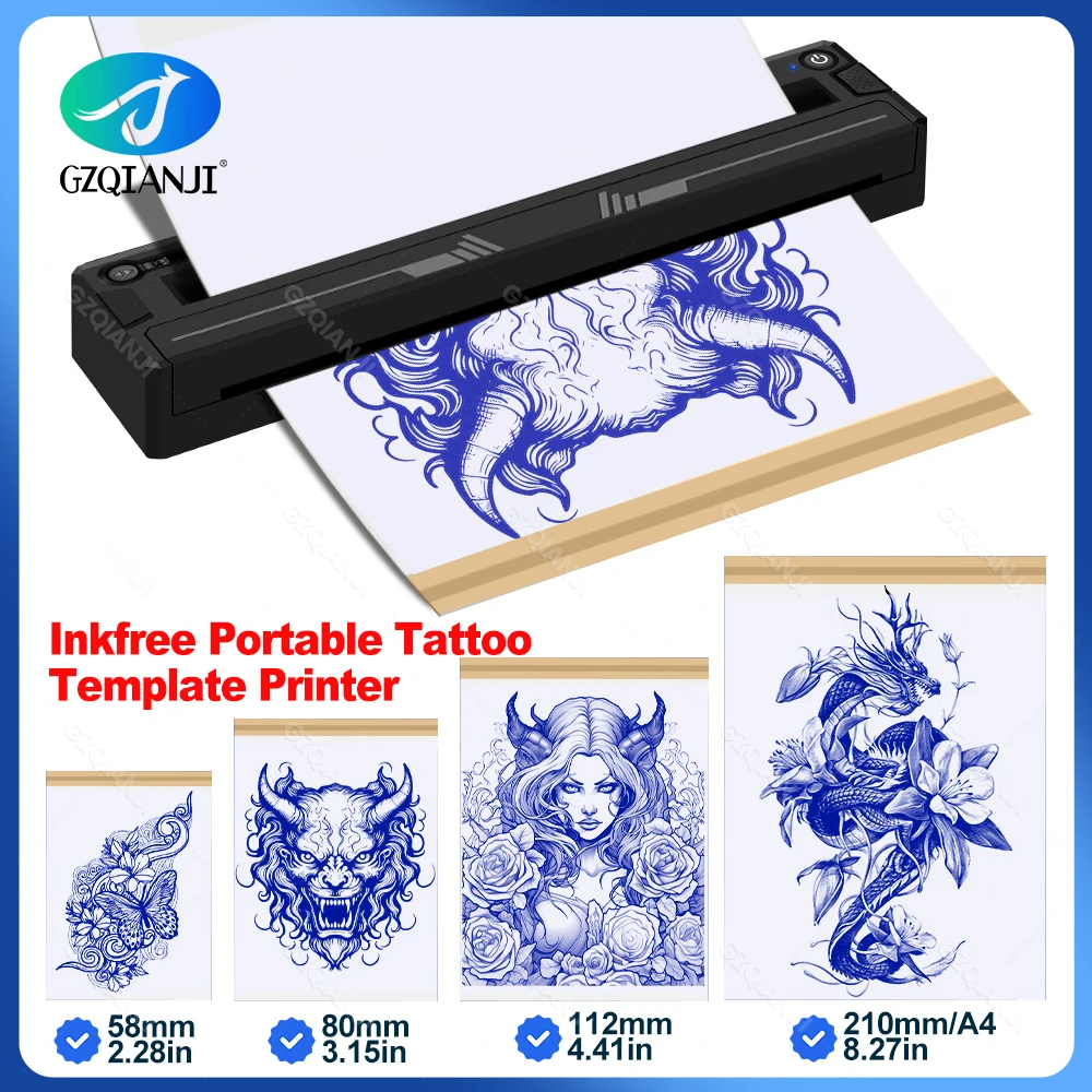 

Супер мини-принтер для татуировок формата А4, беспроводной термопринтер для переноса татуировок, портативный принтер для татуировок формата А4, совместимый с телефоном и ПК