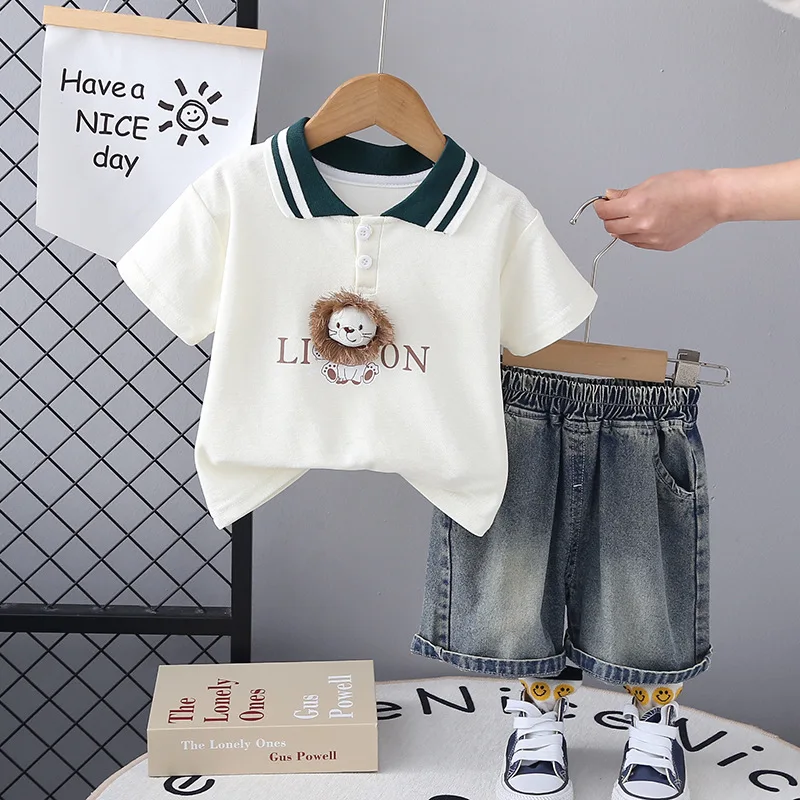 

Toddler Boys Outfits 2024 New Summer Baby Boy Clothes 1 To 5 Years Cartoon Lion Short Sleeve T-shirts and Shorts Kids Tracksuits