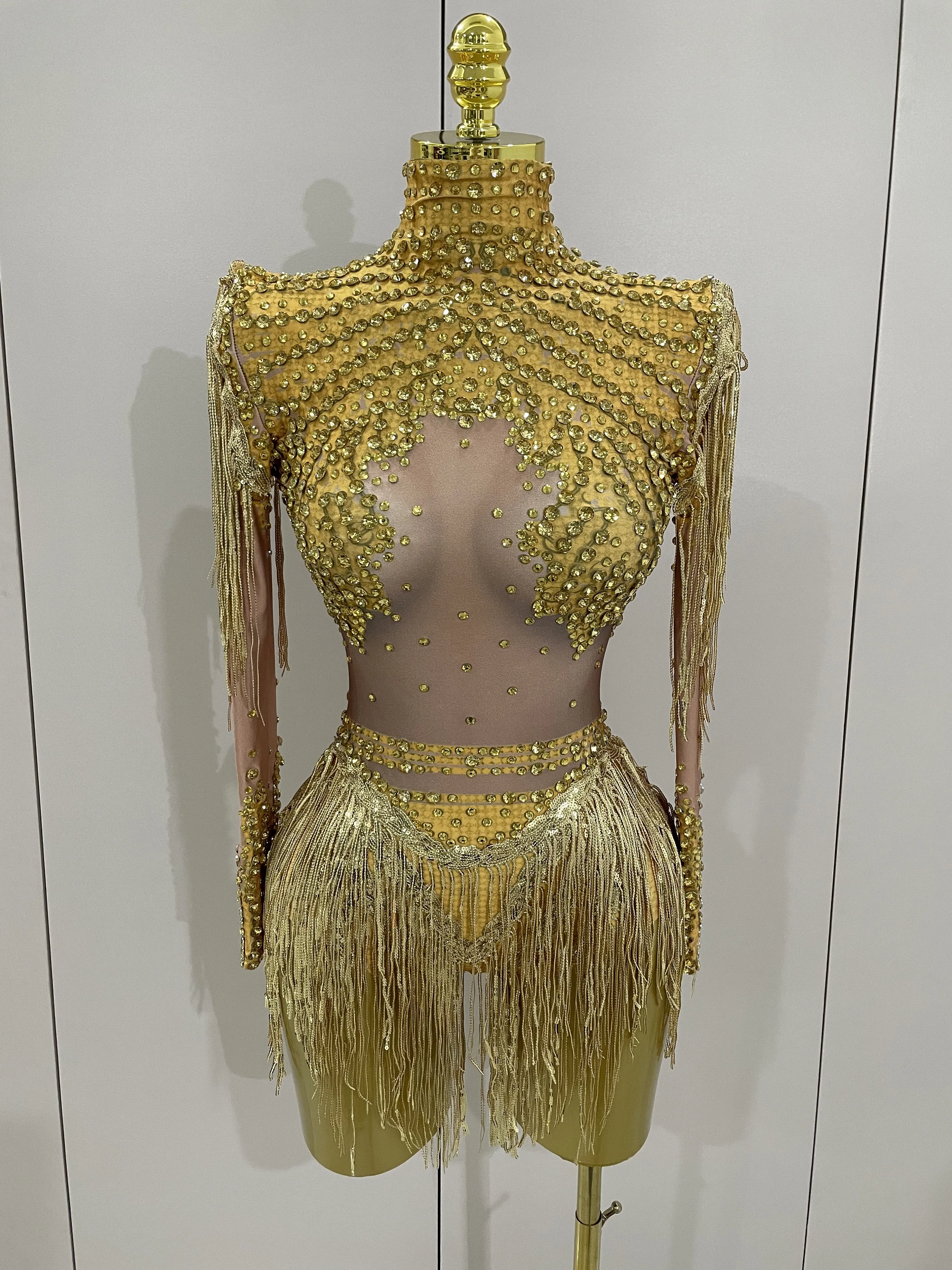 Sparkly Rhinestone Sequin Tassel Stretch Bodysuits 2025 New Arrival Women  Birthday Party Nightclub Dj Stage Performance Costume