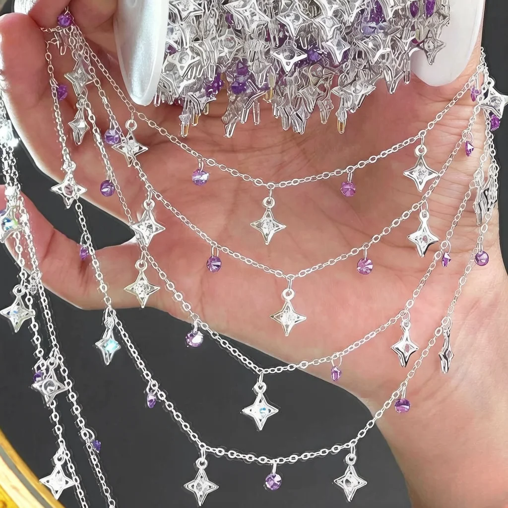 0.5/1/2M Exquisite Star Zircon Inlaid Pure Copper Chains DIY Jewelry Necklace Bag Decoration Tassel Chains Clothing Accessories