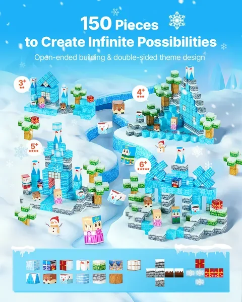 Blocos magnéticos 150 PCS Glacier Castle Set STEM Montessori Brinquedos sensoriais