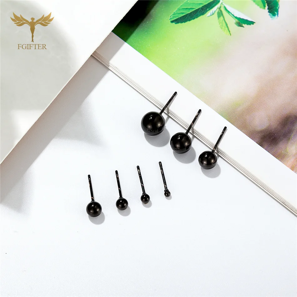 Wholesale 2-8mm Black Ball Earrings Set Stainless Steel Stud Earrings for Women Men Young Teen Ear Lobe Porous Piercings Jewelry