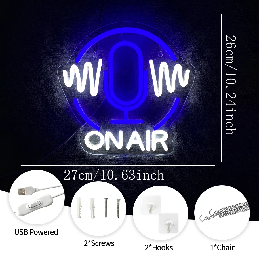 On Air Neon Sign,Recording LED Neon Light Sign for Wall Art Broadcasting Room Home Studio Man Cave Game Room Bar Decor USB Sign