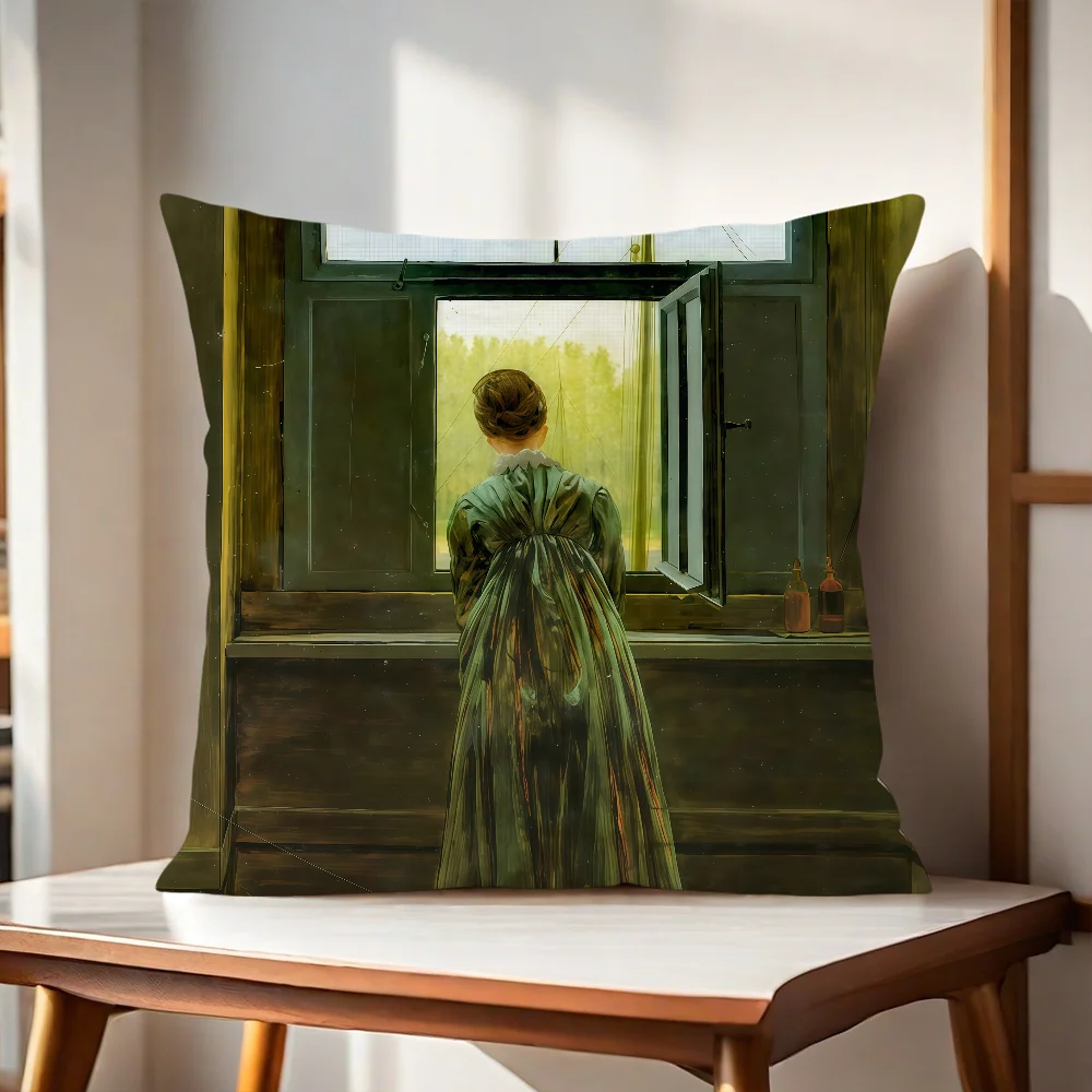 Painter C-Caspar David Friedrich Cushion Cover For Pillow Printing Sofa Decoration Home Car Room Coffee Office Nordic Simplicity