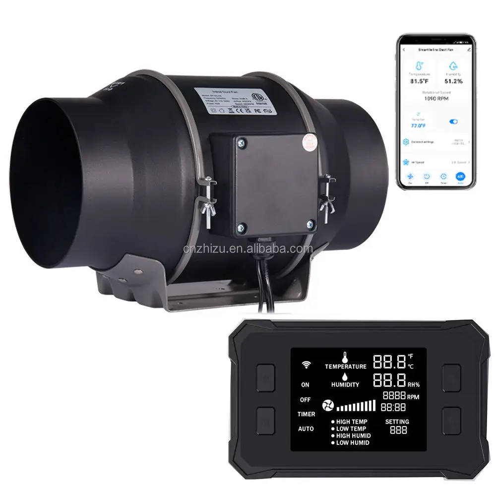 Greenhouse EC Inline Duct Fan 200mm Ball Bearing Plastic OEM Smart Air Filtration Kit with Intelligent Controller and WIFI