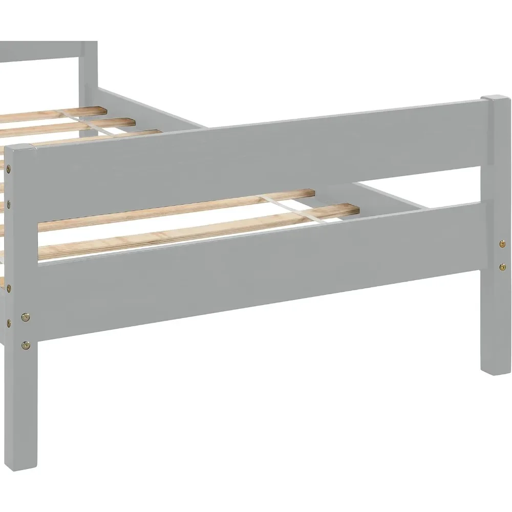 Двухместная рама для кровати с изголовьем кровати и подножкой, деревянная платформа для кровати для девочек и мальчиков, коробка не требуется