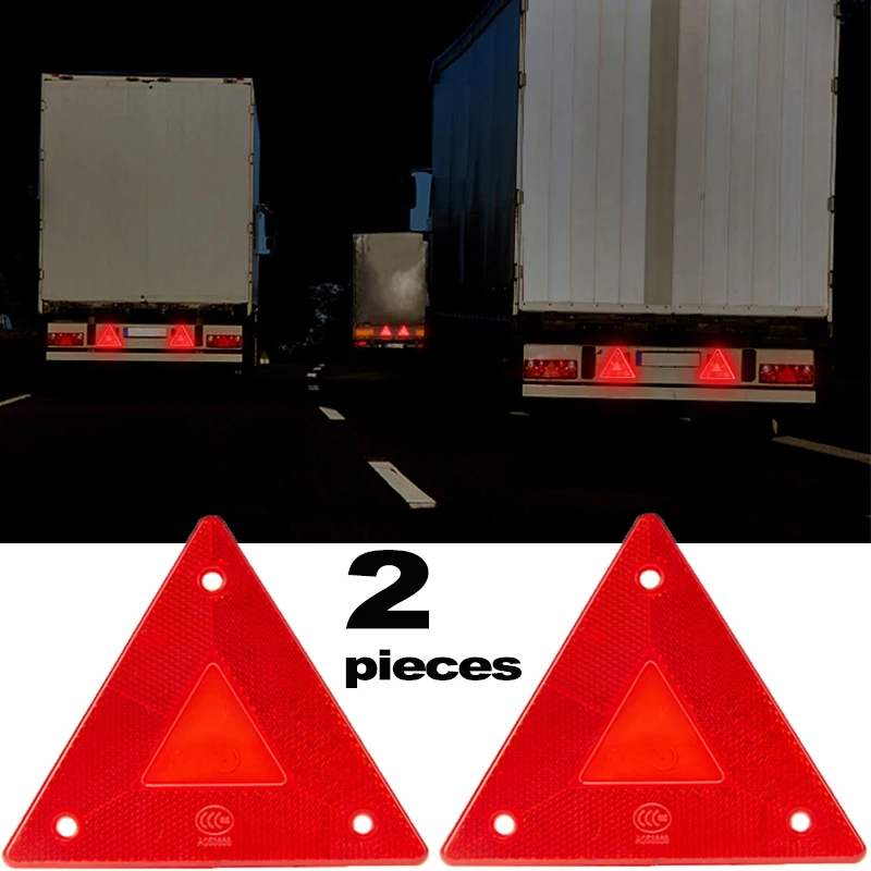 2Pc Triangle Warning Reflector Truck Safety Reflective Sign Board Rear Light Stop Warning Sign Plate Red Truck Warning Reflector