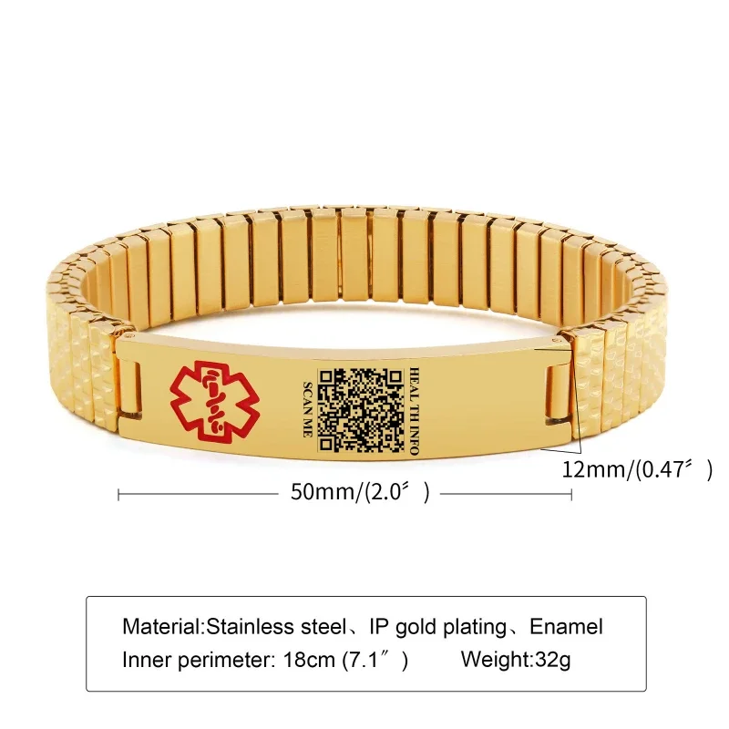 Medical Identification Bracelet SOS Emergency Care Information Storage QR Code Scanning Hip-hop Stainless Steel Elastic Band
