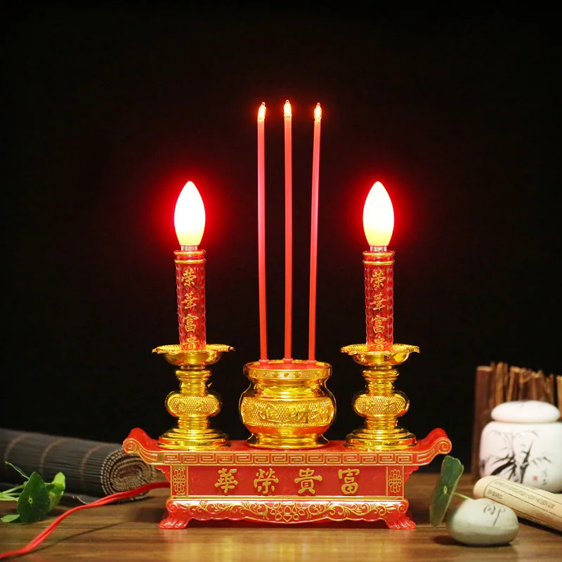 Buddhist Plug-in Candle Holder Home Decoration Vintage Electronic Candlestick Decor Hall Enshrined Lamp Ornament