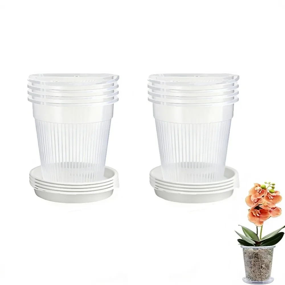 Transparent Orchid Flowerpots 8 Pieces With Drain Trays For Root Health And Air Circulation Plastic Repotting Pots For Orchids