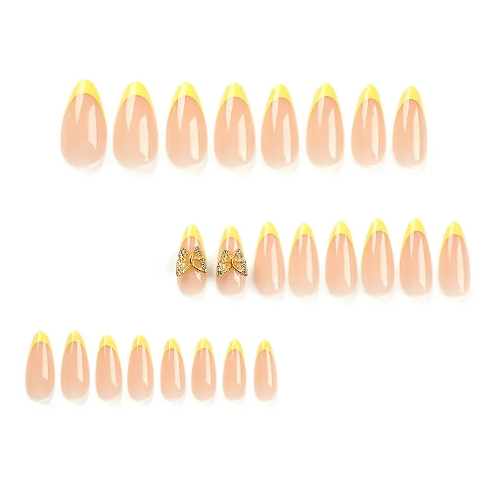 Manicure Long Almond False Nails French Pink Press on Nails Simple Butterfly Detachable Nail Tips Women #4
