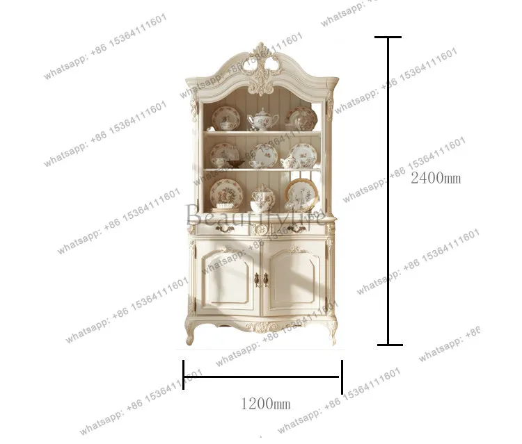 French light luxury carved wine cabinet/high-end white large-capacity wall cabinet can be customized
