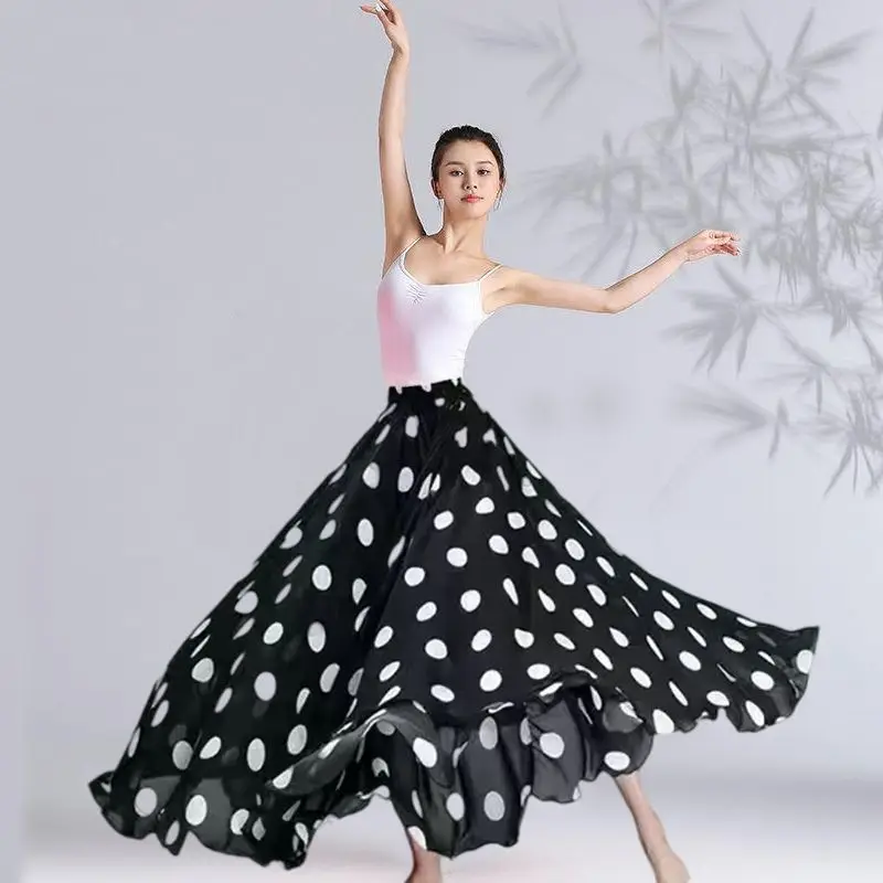 Costume de danse folklorique espagnole en mousseline de soie, décoration à pois, jupe de danse moderne pour dames, robe de plage pour dames, costume de performance de groupe