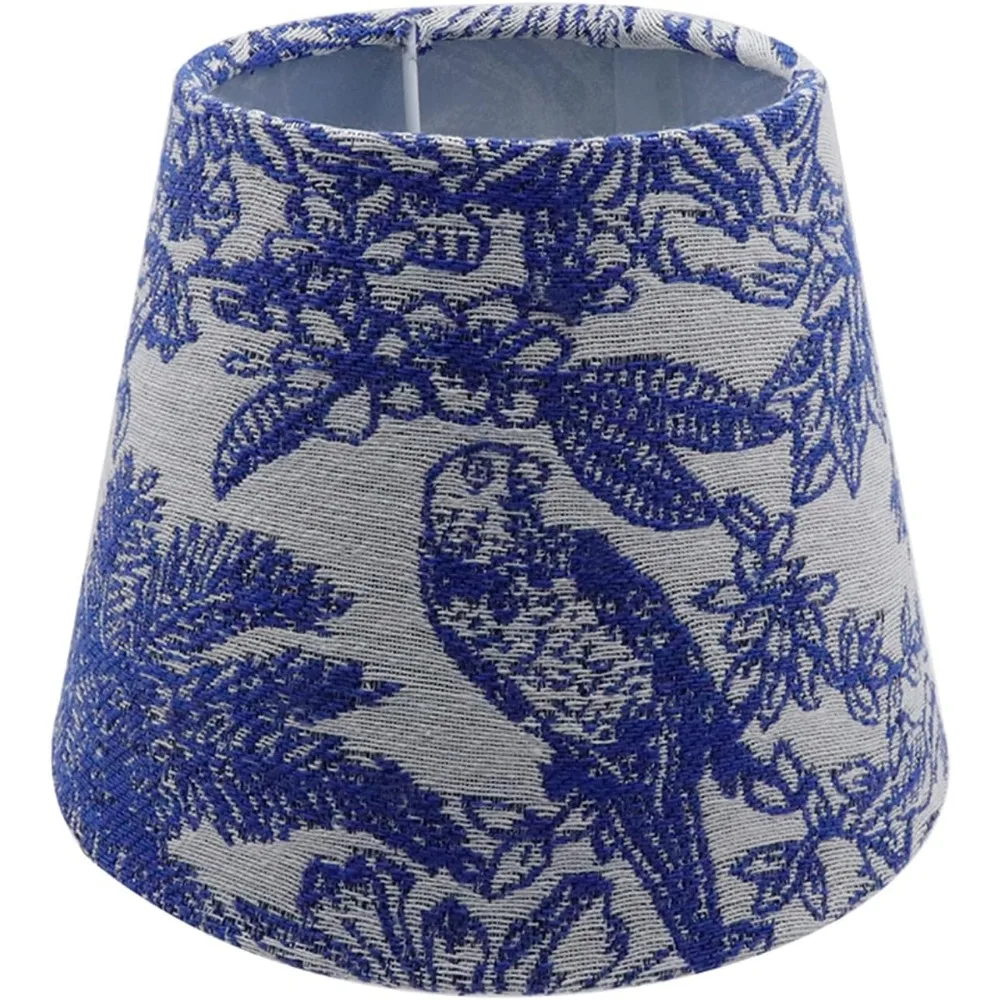 ドラム型のランプシェード、装飾ランプシェード、青い刺繍入りランプシェード、e27-e14口金対応
