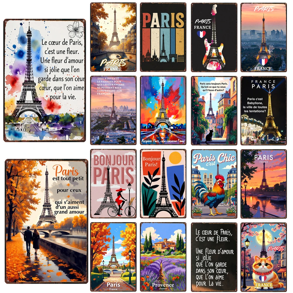 【YZFQ】Paris Metal Sign Vintage Tin Plaque Wall Home Bar kicthen Shop Living Room Restaurant Decor  French Gift 12X8INCH ZW-151