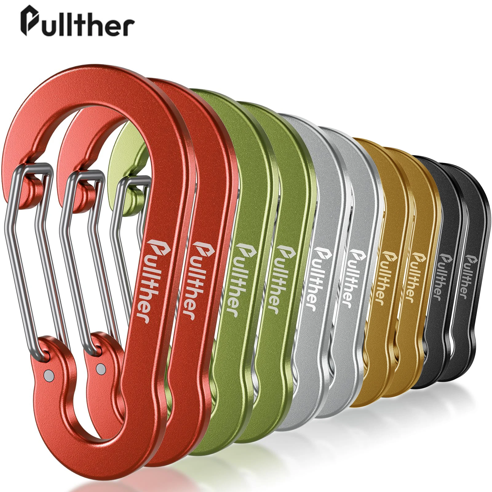 Pullther Fishing Multi Tool 10Pcs 5cm D-ring Aluminum Aalloy Carabiner Clip Outdoor Travel Hook Buckle Karabiner Camp Equipmen