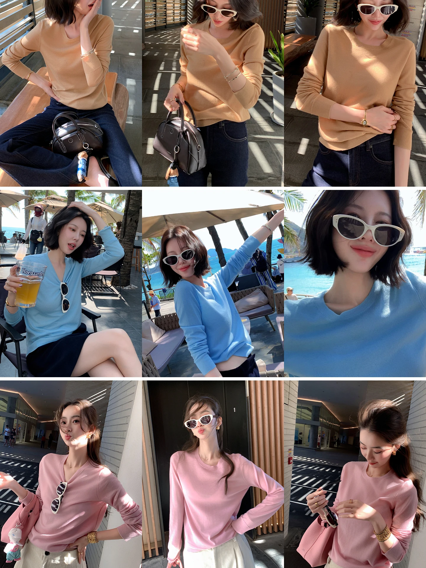 

LICKYSENIOR Spring Color Knitwear round Neck Long Sleeve Women's Thin Base Layer Shirt Casual Style Slim Fit Woolen Top