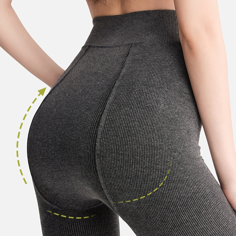 يمكن ارتداؤها من الصوف الشتوي ذو الخيط الرمادي الدافئ عالي الخصر دون تسقط طماق للنساء