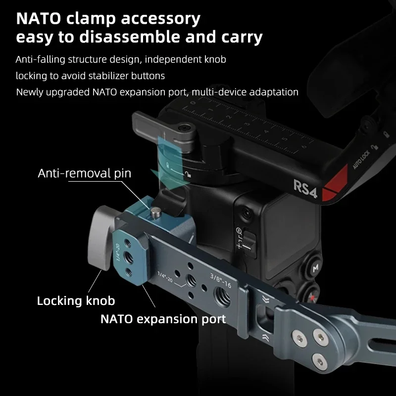 XILETU Universal Joint Sling Handle w NATO Clamp Cold Shoe for DJI RSC2/RS3/RS3 Mini/RS3 PRO/RS4/RS4 PRO Handheld Stabilizer