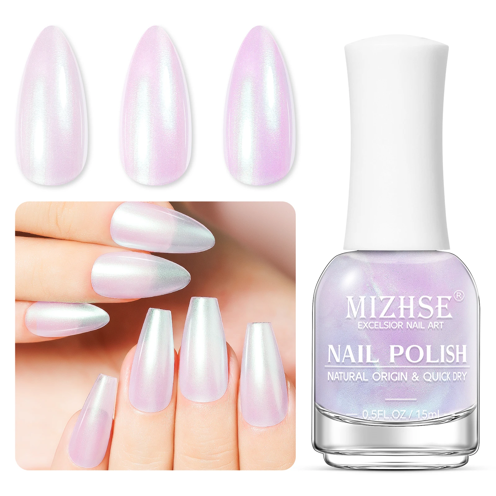 MIZHSE 15ML Aurora Glitter Nail Polish Silky Smooth Texture Pearl Shell Effect Varnish Quick Dry Soak Off Sparkling Nail Art