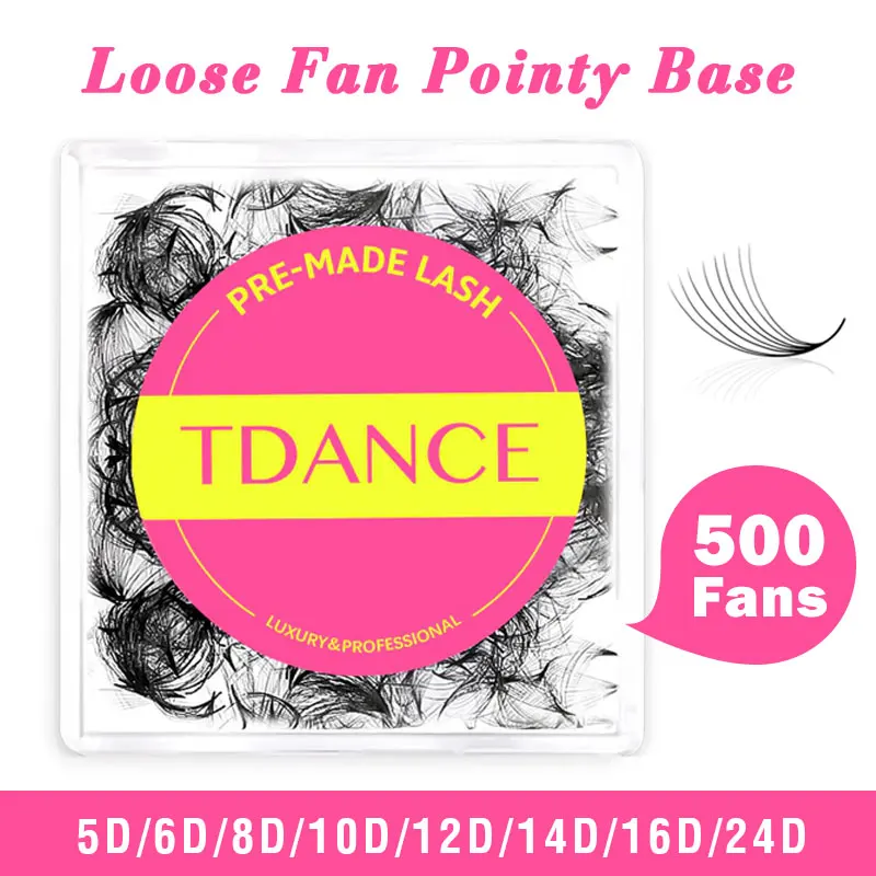 TDANCE 500 Fans Loose Fan Lashes Przedłużanie rzęs 5D 6D 8D 10D Pointy Base Premade Medium Stem Sharp Thin Russian VolumeLash
