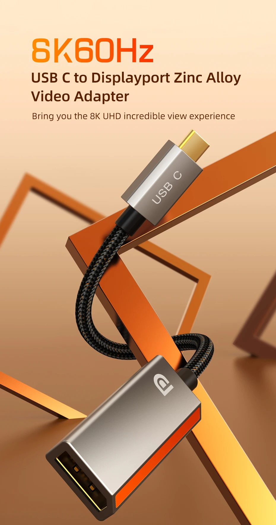 CABLETIME USB-C-auf-DP-Adapter 8K 60Hz 4K 144Hz HDR 10 für Laptop iPad Air 4 Pro Zinklegierung DisplayPort-Konverter Typ-C-Adapter – Detail 1