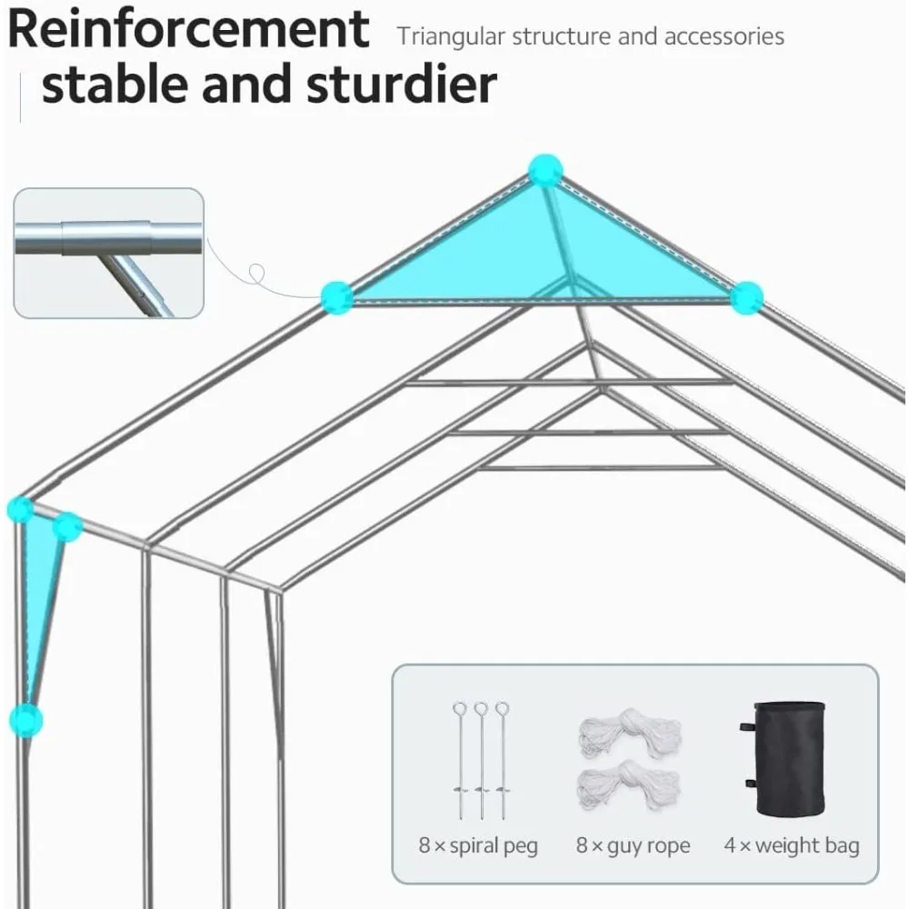 

12x20 ft Canopy Garage Heavy Duty Carport Car Boat Shelter Party Tent, Adjustable Peak Height from