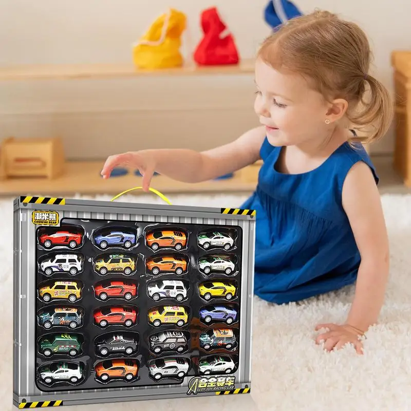 Pull Back Toy Cars 24pcs Party Favor Race Cars Toys Treasure Box Toys Die Cast Car Toy Play Set With Carrying Case For Party