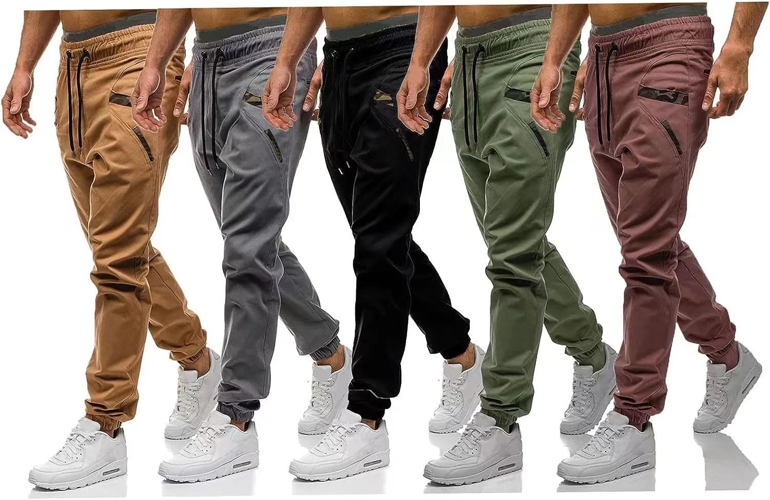 Pantalón largo para hombre, Pantalón recto con cordones, cintura elástica, bolsillo, empalme sólido, informal, con cordón, corte ajustado, otoño 2024