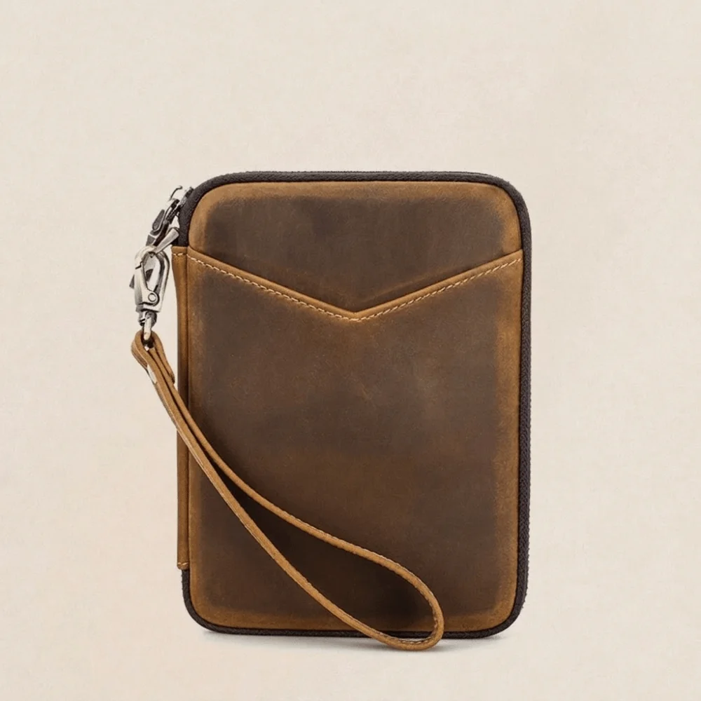 School Supplies Genuine Leather Pen Case Vintage 5 Slots Pencil box Multi-functional with Zipper Pen Bag Student