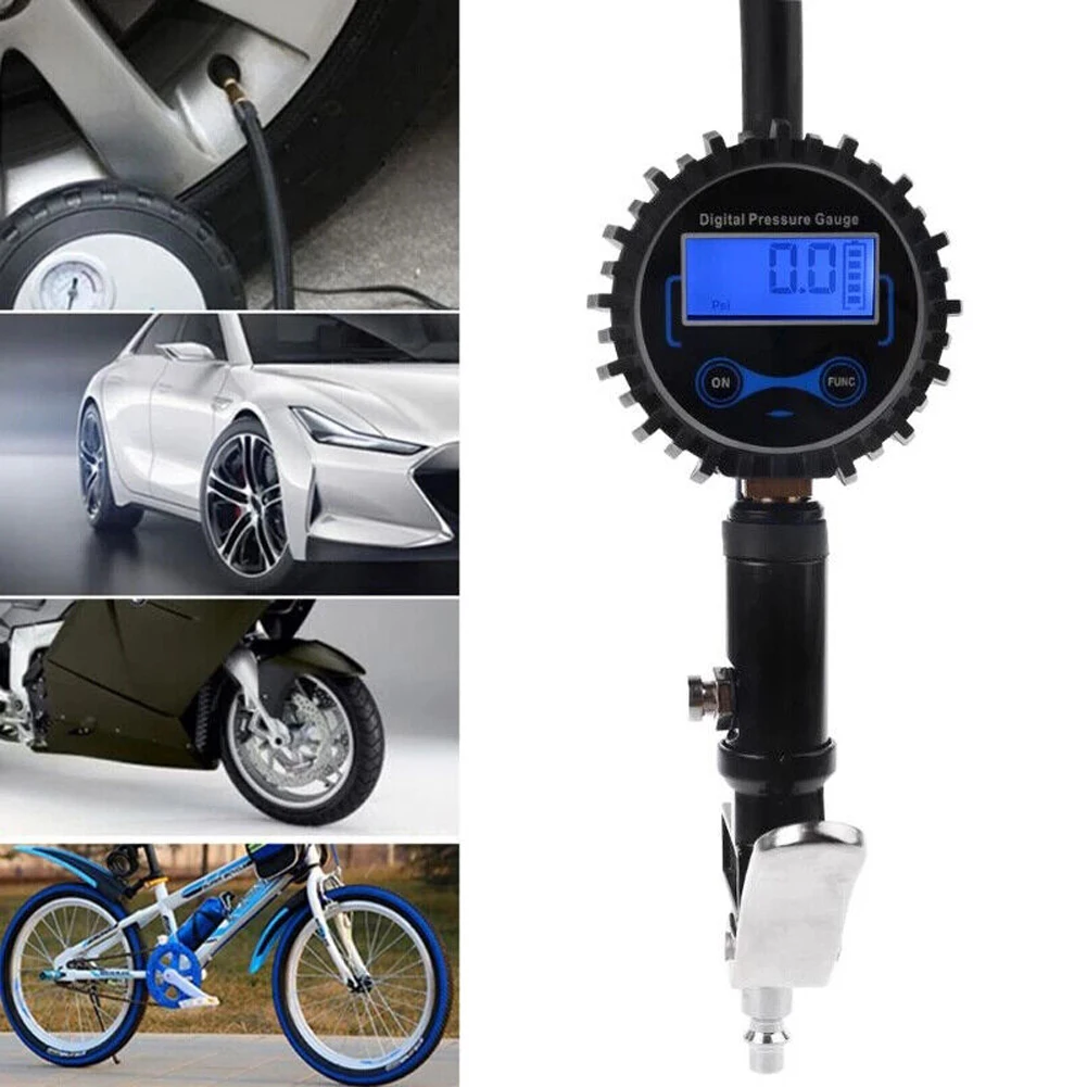 

Digital Air Compressor LCD Display Car Tire Inflator Gun Aluminum Alloy Air Line Clip-on Tyre Pump for Motorcycle Bicycle Auto